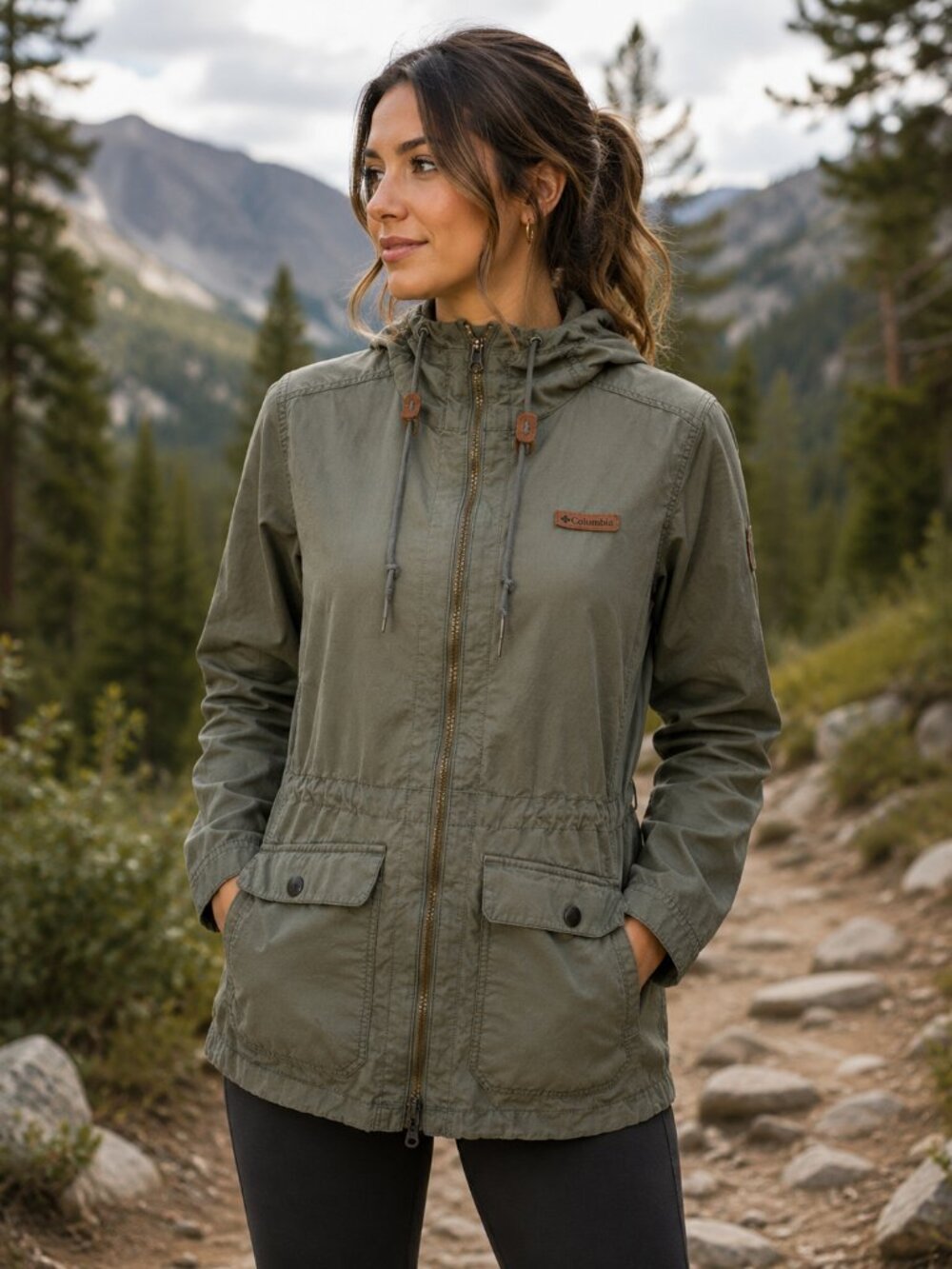 Columbia Olive Green Hooded Lightweight Utility Jacket Women’s Medium